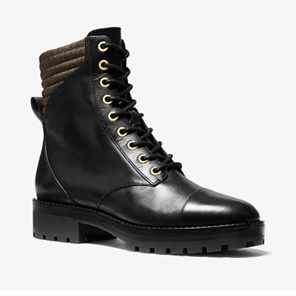 MICHAEL Michael Kors Bastien Black Leather Combat Boots Like New Edgy Urban 10M
